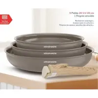 Arthur Martin Set of 3 frying pans - Suitable for all hobs including induction - - AM4587 - Ceramic - ? 20-24-28 cm + removable handle - Taupe