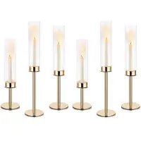 Unyqoos Set van 6 decoratieve metalen kaarsenhouders met glazen cilinder voor sfeervolle verlichting