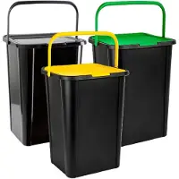 PlasticForte Recycling afvalbakken - set 3x - zwart/geel/groen - 45L - 34 x 40 x 54 cm