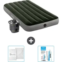 OEM Enkele bedden, opblaasbaar - 99 x 191 x 25 cm - Groen - Met pomp - Inclusief beddengoed en reparatieset