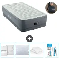 Intex luchtbed - 1 persoon - 99 x 191 x 46 cm - Grijs - Inclusief pomp - Spanlakenset - Kussen - Reparatieset en kussentrek