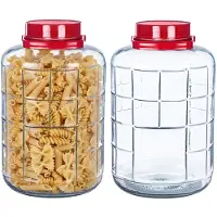 Alessandro XXL voedsel opslag container - 2x - glas - 18 liter - afsluitdop en hengsel - transparant/rood - Weckpotten - Opslagpotten - 27 x 42 cm