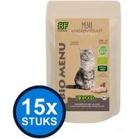 BF Petfood 15x Biofood - Organic kat kip menu pouch 100gr - Kattenvoer Natvoer - 100 g