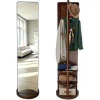Famanu – Staande spiegel met 360° draaibaarheid en kapstok, massief houten frame, gehard glas, 164 x 40 cm