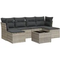 vidaXL 7-delige Loungeset met kussens poly rattan lichtgrijs