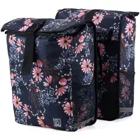 Brisby Dubbele Fietstas Rolltop Zwart 39-48L Waterdicht Geschikt voor Elektrische Fietsen & E-Bike - Japanese Flower