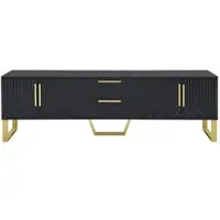 STILVORA TV-meubel - Hoogglans TV-Kast Met Gesneden Deuren En 2 Middenlades - Gouden Grepen En Poten Voor Woonkamer - MDF - 170x40x53,5 cm - Zwart