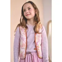 Nono rechtvallend gebloemd teddy gilet - roze Meisjes Polyester V-hals - maat 110/116