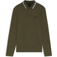 BOSS Heren Polo Plisy met lange mouwen groen (XL), Casual, Katoen 50536609