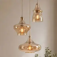 LumenXL 3-lichts hanglamp Trinidad met amber glas in beige