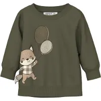 Name it BABY sweater met borduursels - olijfgroen Printopdruk - maat 68