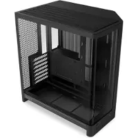 NZXT H6 Flow 2026, zwarte gaming-behuizing met glazen zijpaneel, geschikt voor ATX-moederborden, met dual-chamber ontwerp