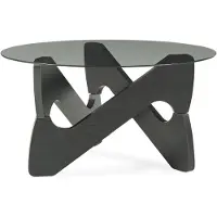 En.casa Salontafel 'Reypio' met glazen blad, diameter 70 cm, hoogte 35 cm. Kleur: zwart/grijs