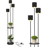 Puluomis Vloerlamp, 3-lichts, staande lamp, met voetpedaal, E14 fitting, geschikt voor slaapkamer, woonkamer, boekenkast, 160 cm, zwart