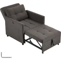 TecTake Slaapstoel 3-in-1 – Fauteuil, Ligstoel en Logeerbed in Eén – 6-Voudig Verstelbare Rugleuning – Relaxstoel met USB-A/USB-C, Zijvakken en Rugkussen – Draagvermogen 150 kg – Donkergrijs