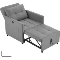 TecTake Slaapstoel 3-in-1 – Fauteuil, Ligstoel en Logeerbed in Eén – 6-Voudig Verstelbare Rugleuning – Relaxstoel met USB-A/USB-C, Zijvakken en Rugkussen – Draagvermogen 150 kg – Lichtgrijs