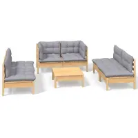 vidaXL 7-delige loungeset voor de tuin met grijze kussens, gemaakt van massief grenenhout