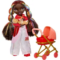 Rainbow High Jr. High Bestie Babysitters – Iris Bow - Modepop 23 cm met baby, fles en kinderwagen - Vanaf 4 jaar