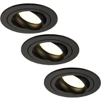 LEDVION - 3X LED Inbouwspot Tokyo - Zwart - Dimbaar - 3W - 2700K - Ø92 mm