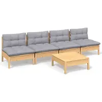 vidaXL 5-delige Loungeset met grijze kussens grenenhout