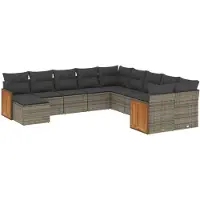 vidaXL 11-delige loungeset voor de tuin met kussens, grijs, polyrotan