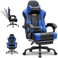 GTPLAYER Gaming Stoel - Gamer Stoel - Ergonomische gamingstoel met voetsteun, hoofdsteun en lendensteun. In hoogte verstelbaar. Blauw