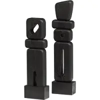 Woood Elon Sculptuur Ornamenten - Hout - Zwart - Set Van 2
