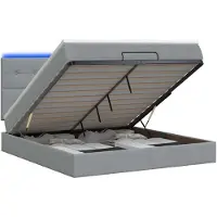 vidaXL Ottomanbed met matras en LED-verlichting, lichtgrijs, 160 x 200 cm, stof