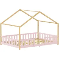 En.casa Kinderbed Treviolo huisbed 120x200 cm roze en naturel []