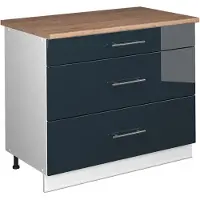 Vicco Keukenonderkast Fame-Line Donkerblauw hoogglans/Wit 100 cm, WB Eik, Model 61995