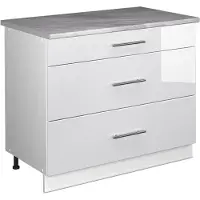 Vicco Keukenonderkast Fame-Line, Wit Hoogglans/Wit, 100 cm, WB Marmer