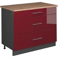 Vicco Keukenonderkast Fame-Line, Bordeauxrode hoogglans/Antraciet, 100 cm, WB Eik