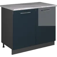 Vicco Wastafelkast Fame-Line, Donkerblauw hoogglans/Antraciet, 100 cm, WB Marmer