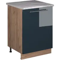 Vicco Keukenonderkast Fame-Line, Donkerblauw hoogglans/Goudkleurig Eiken, 60 cm 1 deur met werkblad