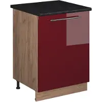 Vicco Keukenonderkast Fame-Line, Bordeauxrode hoogglans/Goudkleurig Eiken, 60 cm 1 deur met werkblad