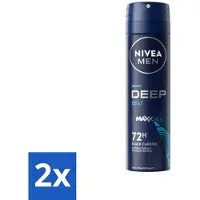 Nivea 2 x MEN - Deospray - Deep Beat - 150 ml - Anti-transpirant Spray - Zweetbehandeling - Houtige Geur - Mannelijke Geur - Droge Huid