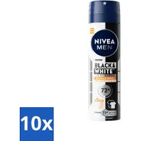 Nivea 10 x MEN - Deodorant Spray - Black & White Ultimate Impact - 150 ml - Anti-transpirant Spray - Anti-vlekken - Zweetbescherming - Kledingbescherming - Deodorant Spray