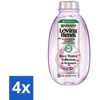 Garnier – Loving Blends – Shampoo – Reiswater-infusie – Glans & Zachtheid – Voor lang haar – 300 ml - Voordeelverpakking - 4 stuks