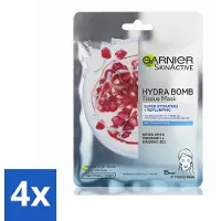 Garnier 4 x - SkinActive - Hydra Bomb Sheet Mask - Granaatappel - Gezichtsmasker - 1 Gezichtsreinigingsmiddel - Gezichtsmasker - Hydraterend Masker - Granaatappel - Droge Huid - Gevoelige Huid