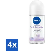Nivea 4 x - Deodorant Roller - Frisse Sensatie - 72 Uur Anti-Transpirant - 50 ml - Deodorant - Anti-transpirant - Deodorant Roller - Fresh Sensation - Langdurige Bescherming