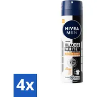 Nivea 4 x MEN - Deodorant Spray - Black & White Ultimate Impact - 150 ml - Anti-transpirant - Deodorant - Vlekkenvoorkomend - Kledingbescherming - Zweetbescherming