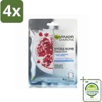 Garnier - SkinActive - Hydra Bomb Sheet Mask - Granaatappel - Gezichtsmasker - 1 Gezichtsreinigingsmiddel - Voordeelverpakking - 4 stuks - Gezichtsmasker - Hydraterend masker