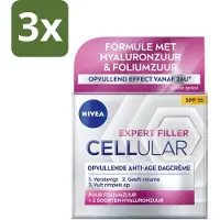 Nivea - CELLular Expert Filler Dagcrème - Anti-Veroudering Gezichtscrème - SPF 15 - Met Hyaluronzuur, Creatine & Foliumzuur - 50 ml - Bulkverpakking - 3 stuks