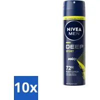 Nivea 10 x MEN - Deodorant Spray - Deep Sport - 150 ml - MEN Deep Sport Deospray - Anti-transpirant - 72 Uur Bescherming - Black Carbon - MAXXTech