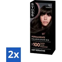 Syoss 2 x - Permanent Coloration 3-1 - Haarverf - Permanente Haarkleuring - Donkerbruin - Grijsdekking - Permanente Haarkleur - Donkerbruin Haar - Grijsdekking - Keratine - Haarkleur