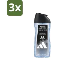 Adidas 3 x – Douchegel 3-in-1 – Dynamic Pulse – 250 ml - Dynamic Pulse - Douchegel - Sportieve Geur - Pepermunt - Energie