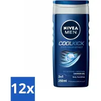 Nivea 12 x MEN - Douchegel - Cool Kick - 250 ml - Douchegel - Shampoo - Frisheid - Verkoeling - Mannelijke Geur