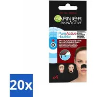 Garnier 20 x - Pure Active - Anti-Mee-Eters Strips - Charcoal - Neus, Voorhoofd & Kin - 4 Strips - Anti-meeteers Strips - Huid Reinigen - T-zone Reinigen - Houtskool Strips - Acne Behandeling