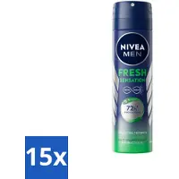 Nivea 15 x MEN - Deodorant Spray - Fresh Sensation - 150 ml - MEN Deodorant Spray - Anti-Transpirant Spray - Frisheid - Geurvervoeging - Zweetgeur