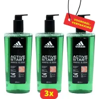 Adidas Active start 3-in-1 Douchegel met Pomp – Lichaam, Gezicht & Haar – 3x 600 ml - Voordeelverpakking!